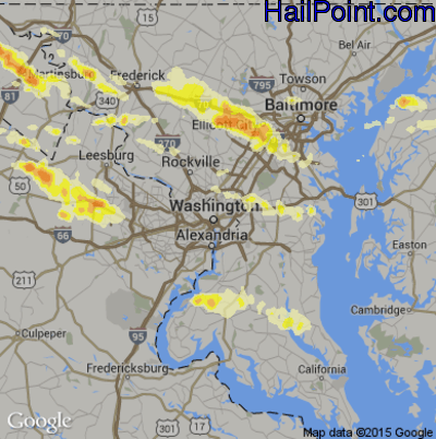 Hail Map for Washington, DC Region on June 21, 2016
