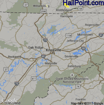 Hail Map for Knoxville, TN Region on June 21, 2016