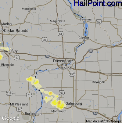 Hail Map for Davenport, IA Region on June 22, 2016