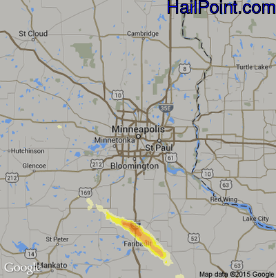 Hail Map for Minneapolis, MN Region on June 22, 2016