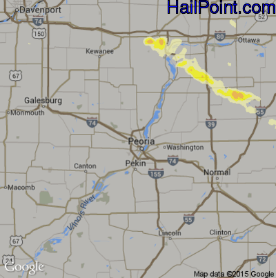 Hail Map for Peoria, IL Region on June 23, 2016 