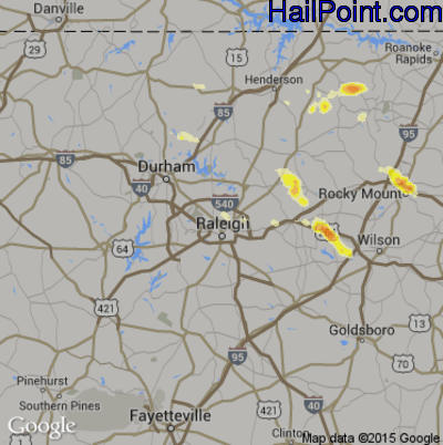 Hail Map for Raleigh, NC Region on June 23, 2016