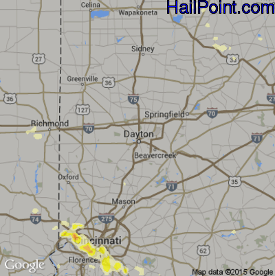 Hail Map for Dayton, OH Region on June 23, 2016