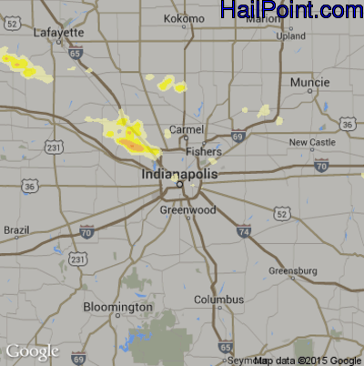 Hail Map for Indianapolis, IN Region on June 23, 2016