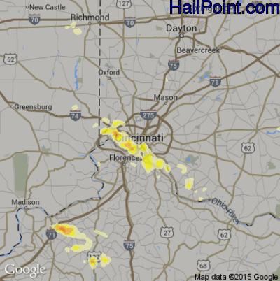 Hail Map for Cincinnati, OH Region on June 23, 2016