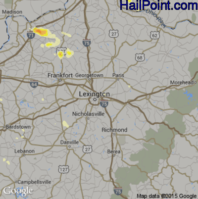 Hail Map for Lexington, KY Region on June 23, 2016