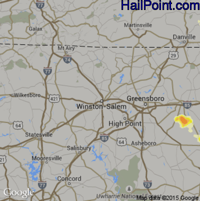 Hail Map for Winston-Salem, NC Region on June 23, 2016