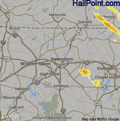 Hail Map for Greensboro, NC Region on June 23, 2016 
