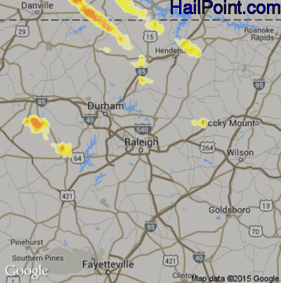 Hail Map for Raleigh, NC Region on June 23, 2016 
