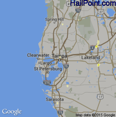 Hail Map for Tampa, FL Region on June 26, 2016