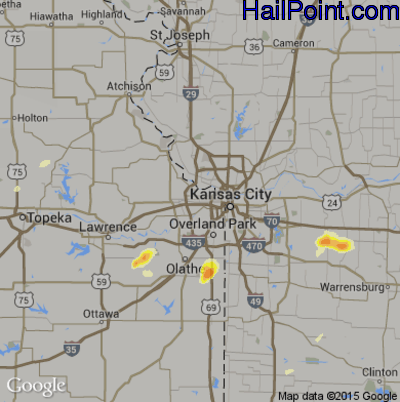 Hail Map for Kansas City, KS Region on June 26, 2016