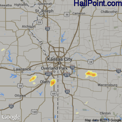 Hail Map for Kansas City, MO Region on June 26, 2016