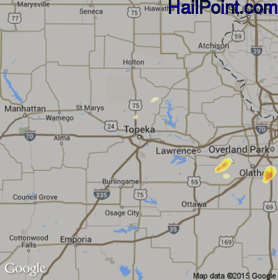 Hail Map for Topeka, KS Region on June 26, 2016