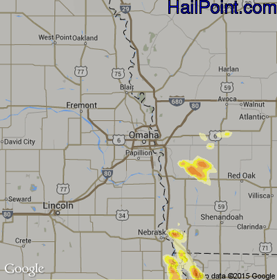 Hail Map for Omaha, NE Region on June 27, 2016