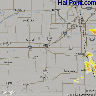 Hail Map for Lincoln, NE Region on June 27, 2016