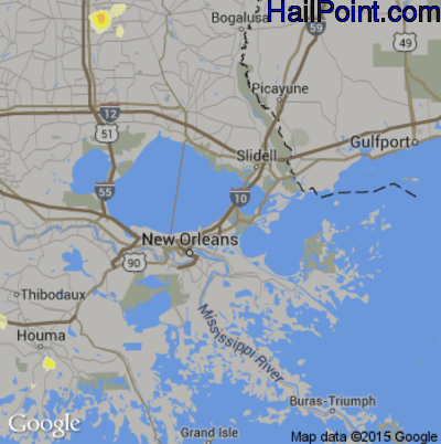 Hail Map for New Orleans, LA Region on June 27, 2016