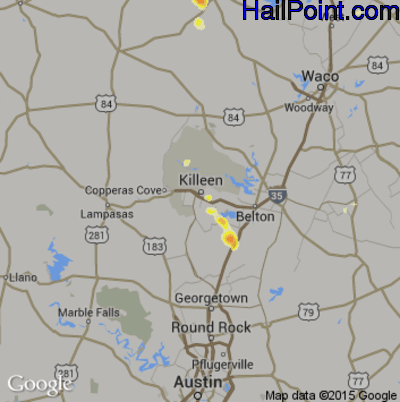 Hail Map for Killeen, TX Region on June 28, 2016