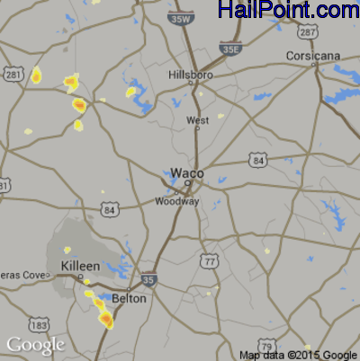Hail Map for Waco, TX Region on June 28, 2016 