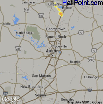 Hail Map for Austin, TX Region on June 28, 2016