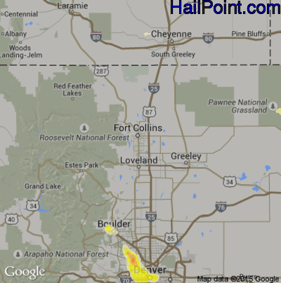 Hail Map for Fort Collins, CO Region on June 28, 2016