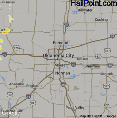 Hail Map for Oklahoma City, OK Region on June 28, 2016