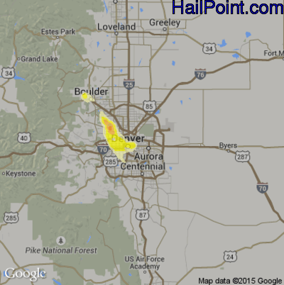 Hail Map for Denver, CO Region on June 28, 2016