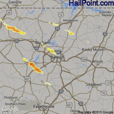Hail Map for Raleigh, NC Region on June 29, 2016