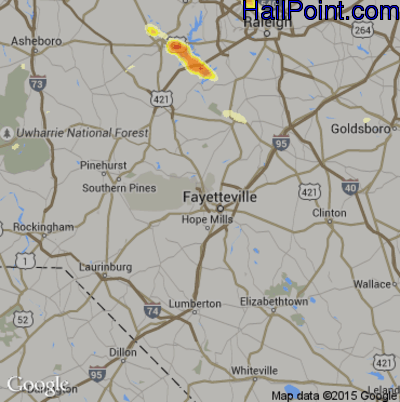Hail Map for Fayetteville, NC Region on June 29, 2016 