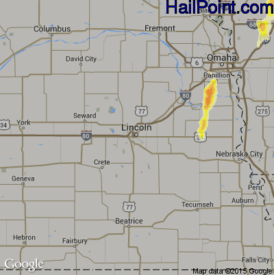 Hail Map for Lincoln, NE Region on June 29, 2016