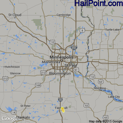Hail Map for Minneapolis, MN Region on June 30, 2016