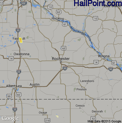 Hail Map for Rochester, MN Region on June 30, 2016