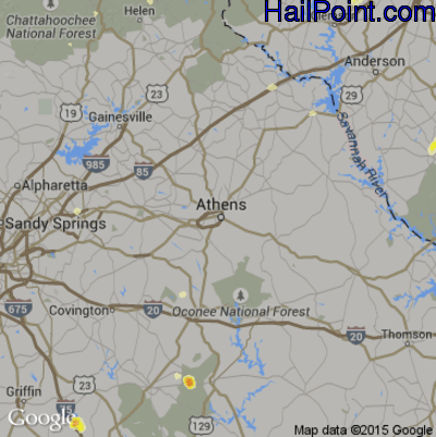 Hail Map for Athens, GA Region on June 30, 2016