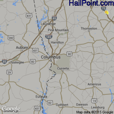 Hail Map for Columbus, GA Region on June 30, 2016