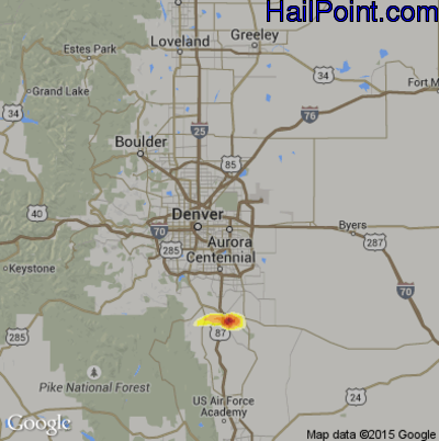 Hail Map for Denver, CO Region on July 1, 2016