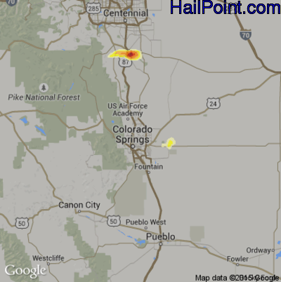 Hail Map for Colorado Springs, CO Region on July 1, 2016