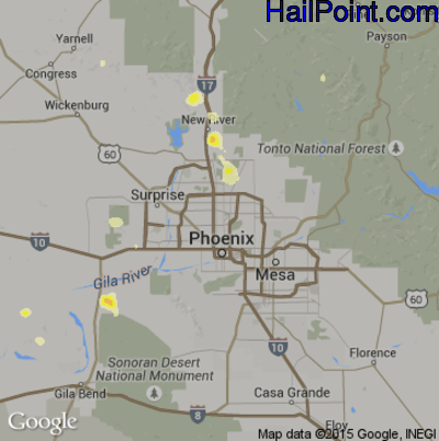 Hail Map for Phoenix, AZ Region on July 1, 2016