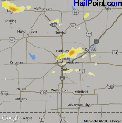 Hail Map for Wichita, KS Region on July 2, 2016 