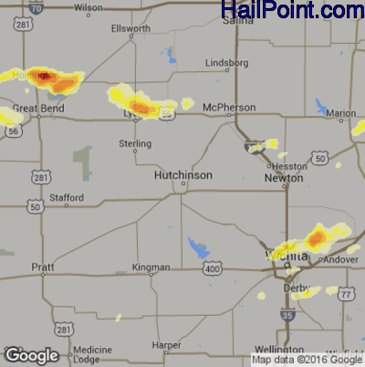Hail Map for Hutchinson, KS Region on July 2, 2016