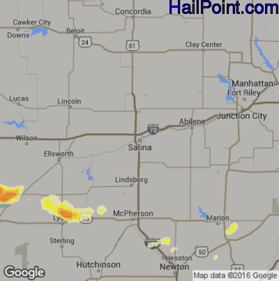 Hail Map for Salina, KS Region on July 2, 2016