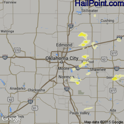 Hail Map for Oklahoma City, OK Region on July 3, 2016 