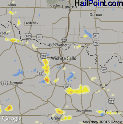 Hail Map for Wichita Falls, TX Region on July 3, 2016