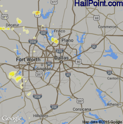 Hail Map for Dallas, TX Region on July 4, 2016