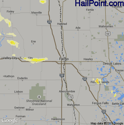 Hail Map for Fargo, ND Region on July 4, 2016