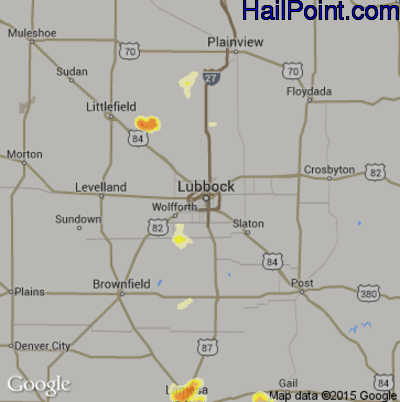 Hail Map for Lubbock, TX Region on July 5, 2016 