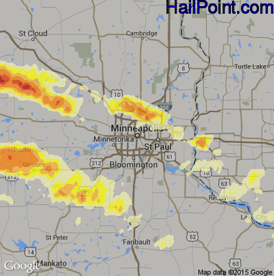 Hail Map for Minneapolis, MN Region on July 5, 2016
