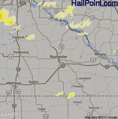 Hail Map for Rochester, MN Region on July 5, 2016