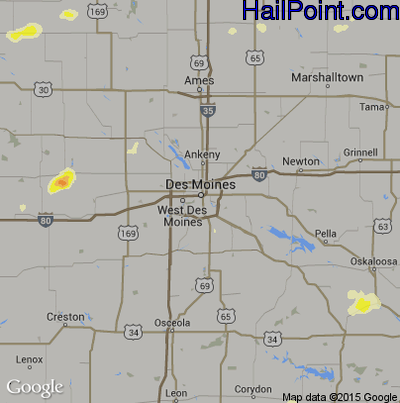 Hail Map for Des Moines, IA Region on July 6, 2016 