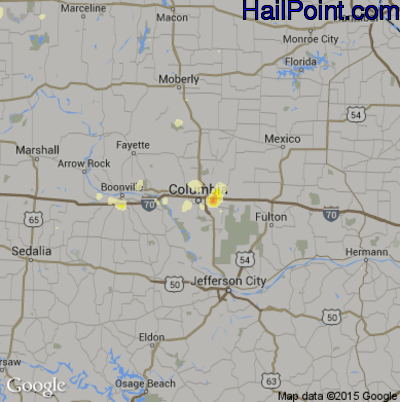 Hail Map for Columbia, MO Region on July 6, 2016