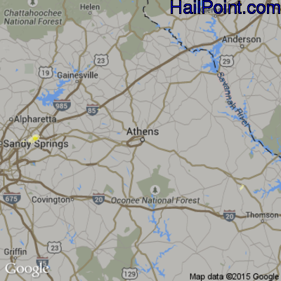 Hail Map for Athens, GA Region on July 6, 2016