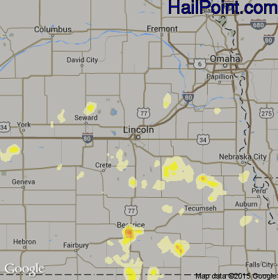 Hail Map for Lincoln, NE Region on July 7, 2016